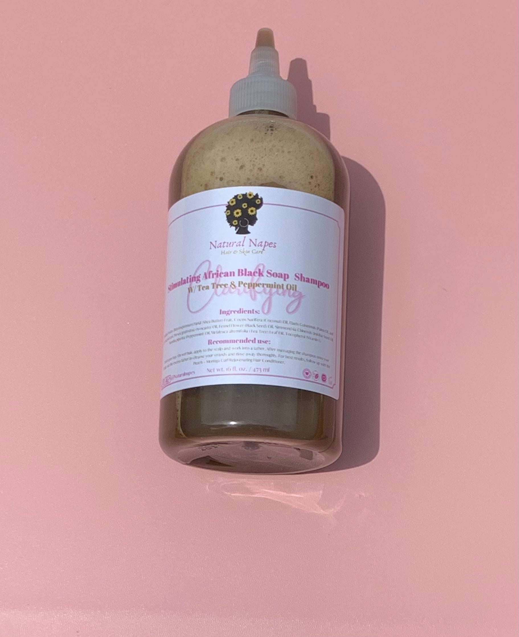 Stimulating African Black Soap Shampoo W/ Tea Tree & Peppermint Oil